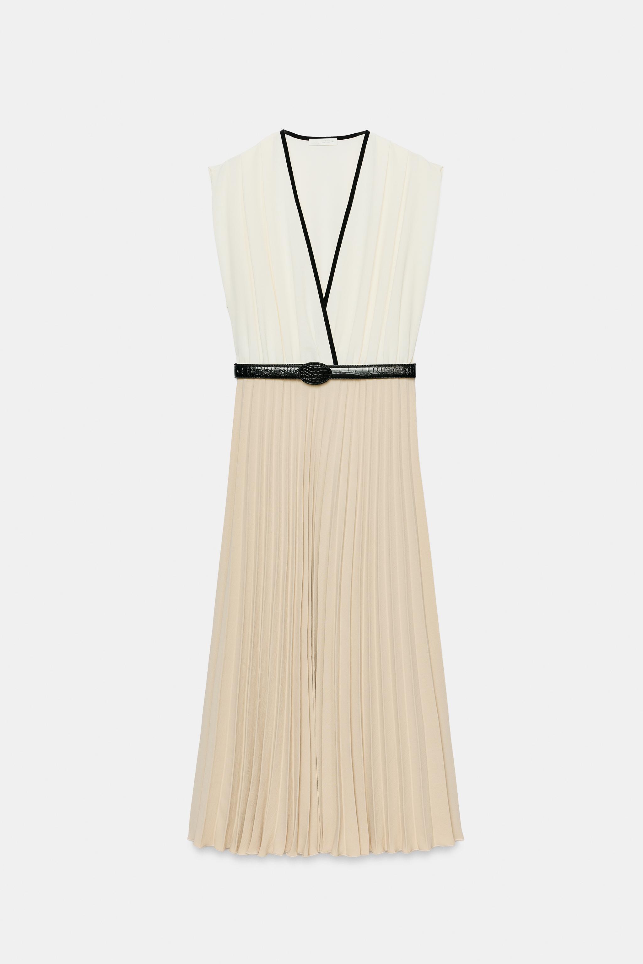 CONTRAST PLEATED MIDI DRESS